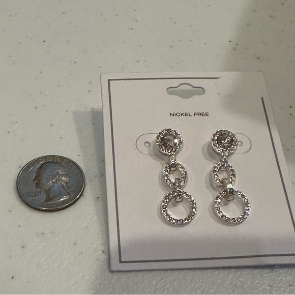 NWT 2 pairs of Earrings silver tone with clear rhinestones - Picture 7 of 7
